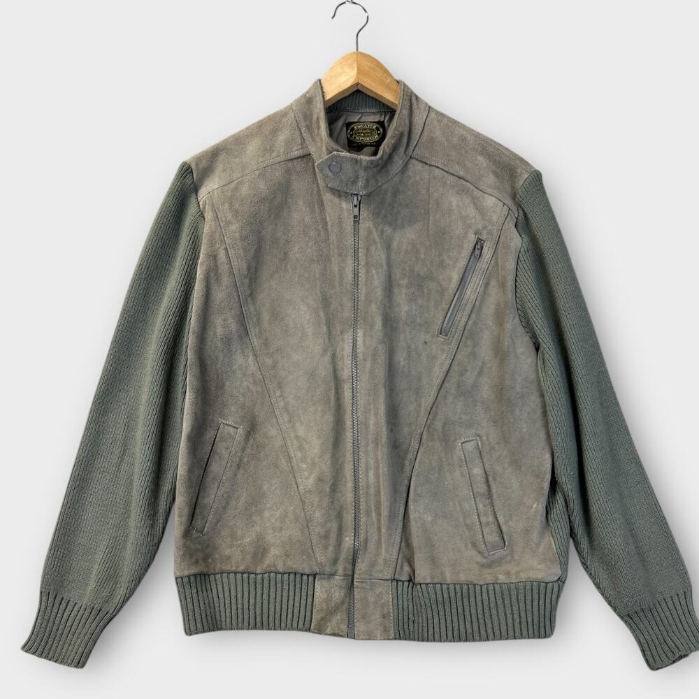 Vtg Sweater Emporium Mens Knit Leather Jacket Trashed Worn 90s Size XL Grunge